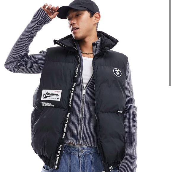 Men’s Aape By A Bathing Ape College Puffer Vest in Black - Picture 1 of 7